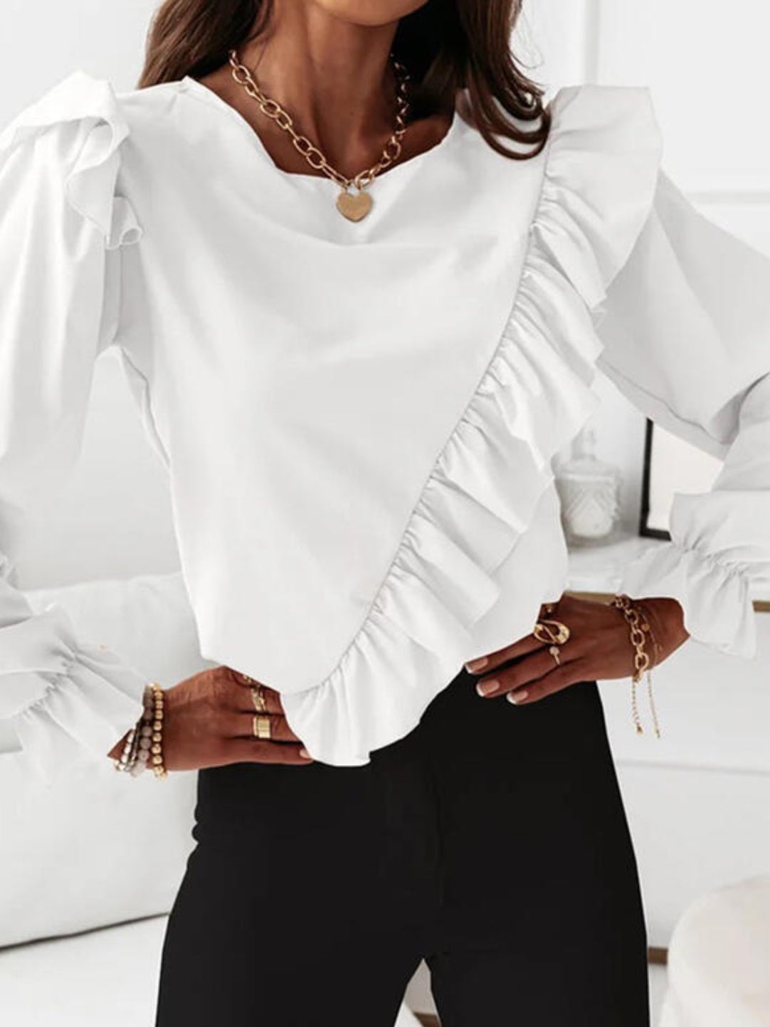 Venetian Ruffle Blouse Top