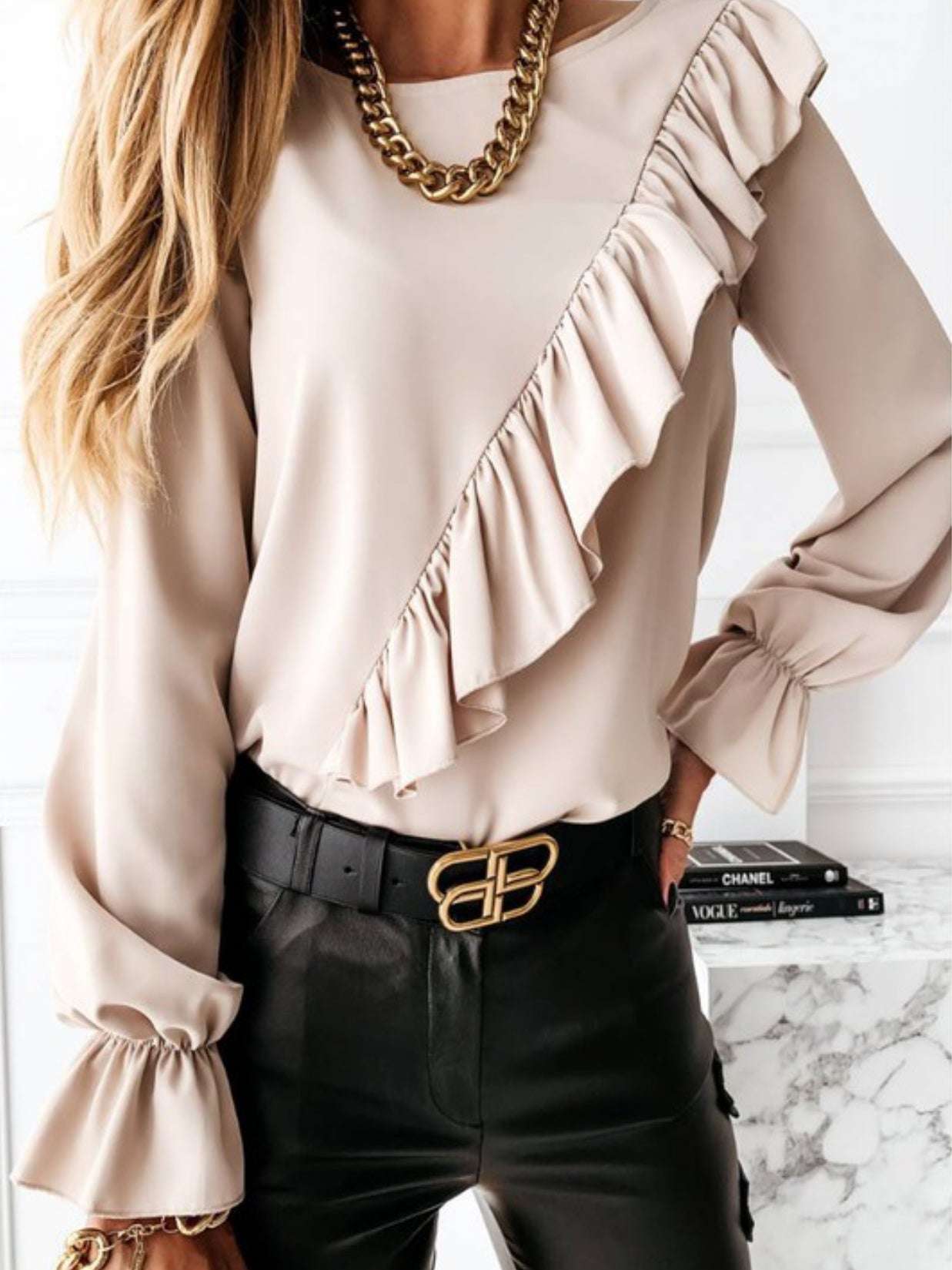 Venetian Ruffle Blouse Top