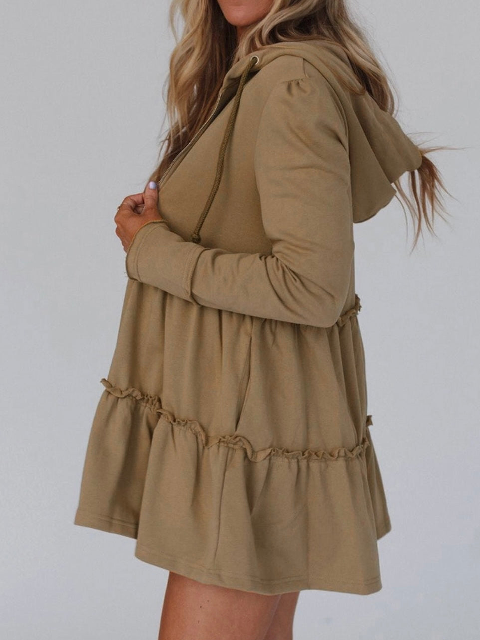 Long Fit Ruffled Hoodie