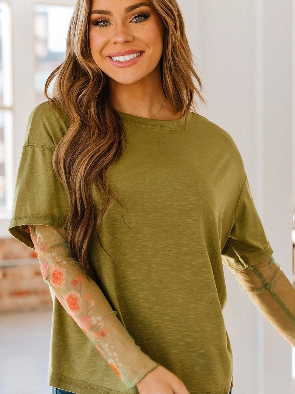 Double It Mesh Sleeve Tee